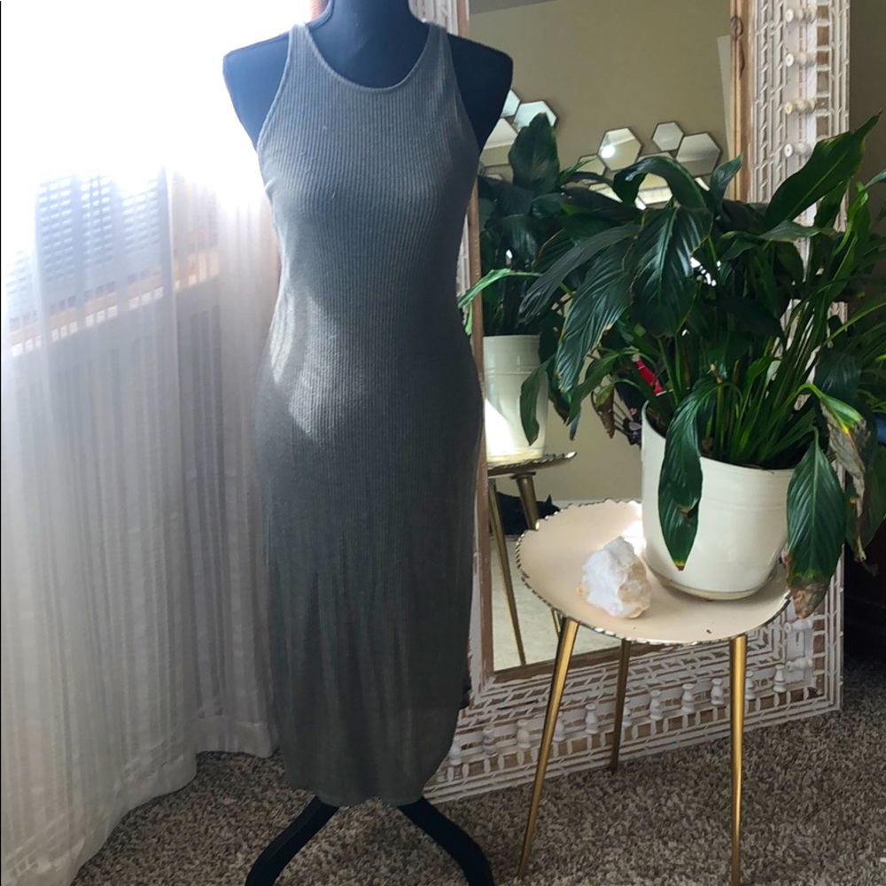 Forest green knit tank midi dress